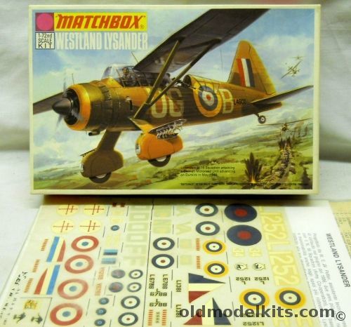 Matchbox 1/72 Westland Lysander With ESCI Decal Set - RAF No. 16 Sq. France 1940 or No. 225 1939, PK-7 plastic model kit